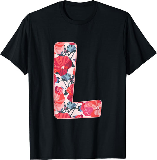 Letter L Alphabet First Name Consonant Flower Garden Gift T-Shirt - T-Shirt | Black