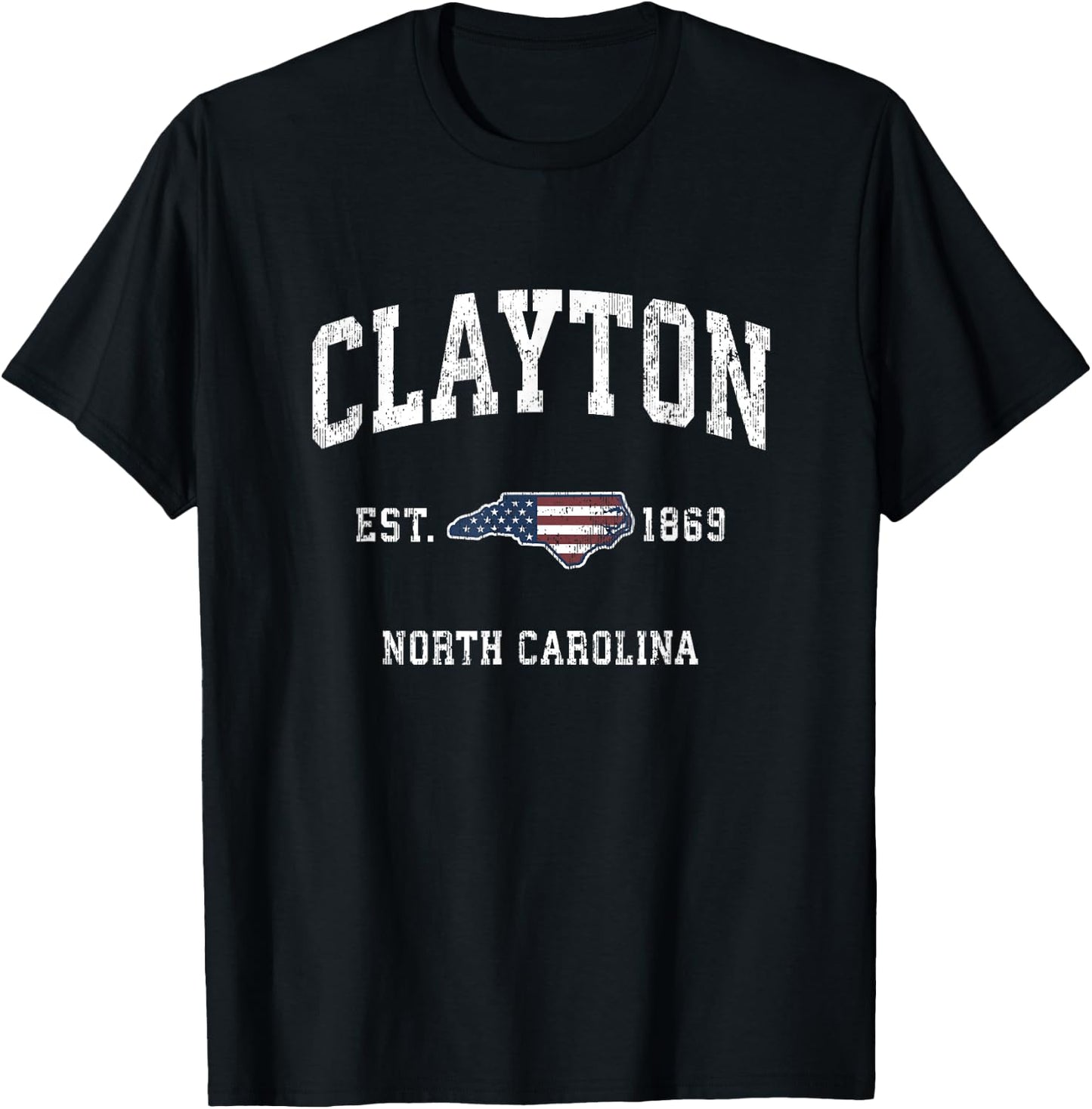 Clayton North Carolina NC Vintage American Flag Design T-Shirt - T-Shirt | Black