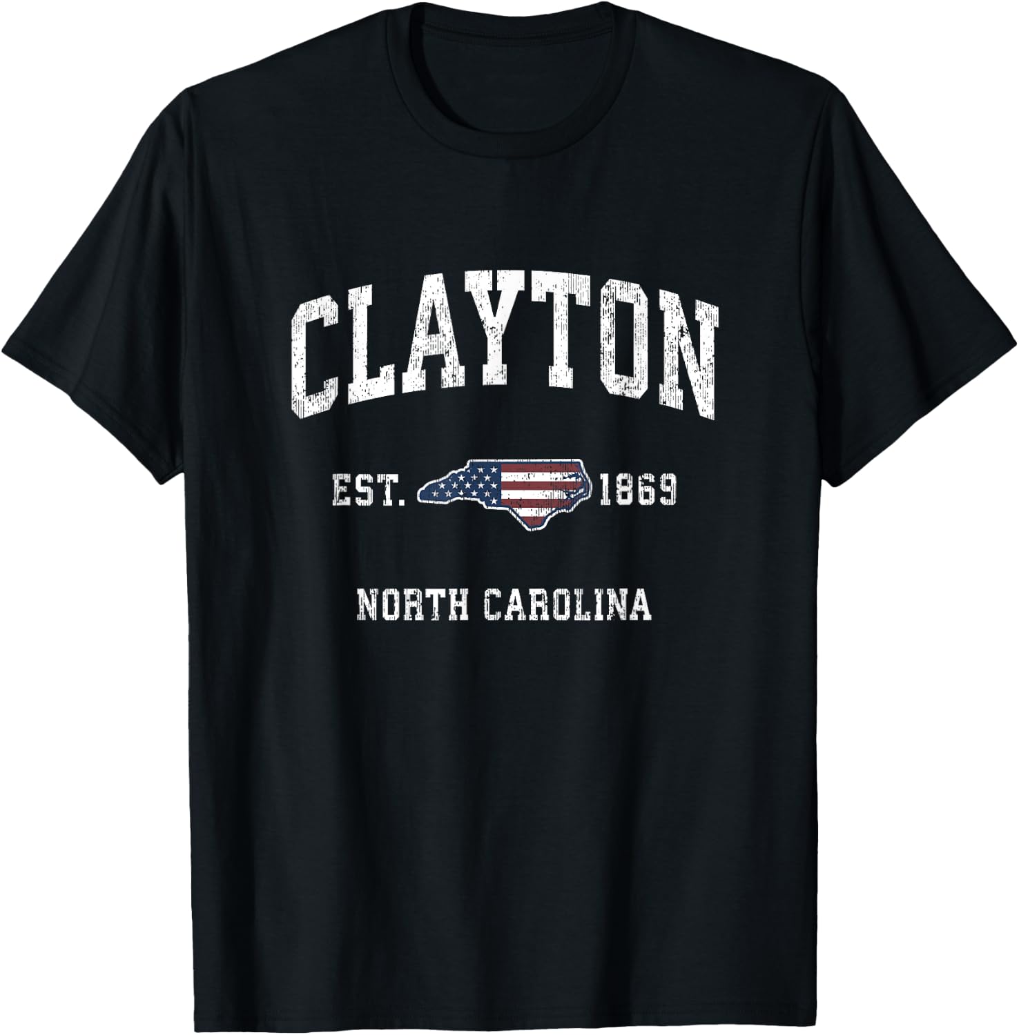Clayton North Carolina NC Vintage American Flag Design T-Shirt - T-Shirt | Black