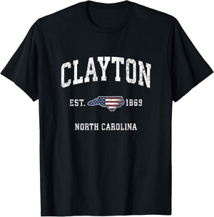Clayton North Carolina NC Vintage American Flag Design T-Shirt - T-Shirt | Black