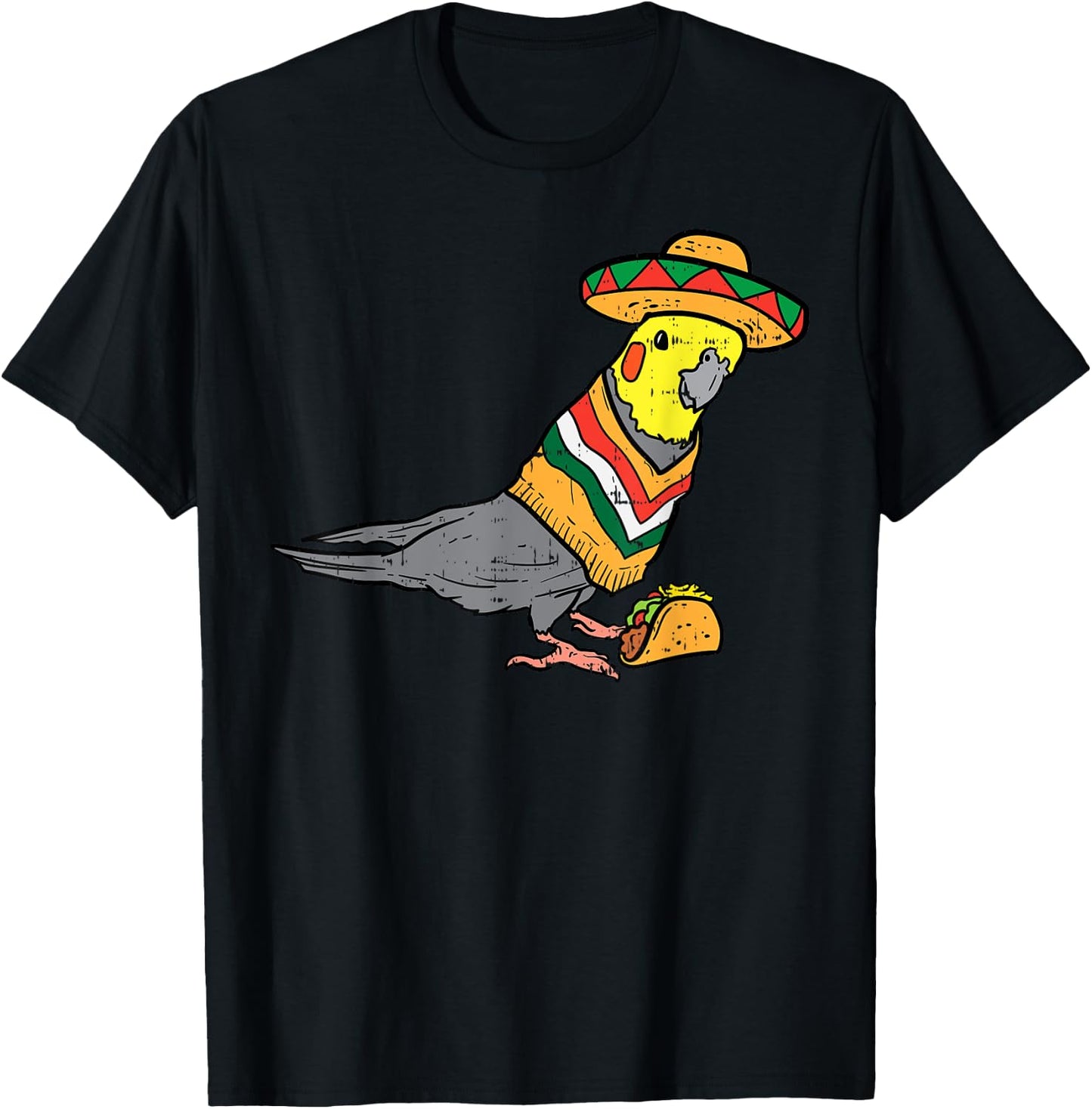 Mexican Cockatiel Bird Sombrero Taco Cute Cinco De Mayo T-Shirt - T-Shirt | Black