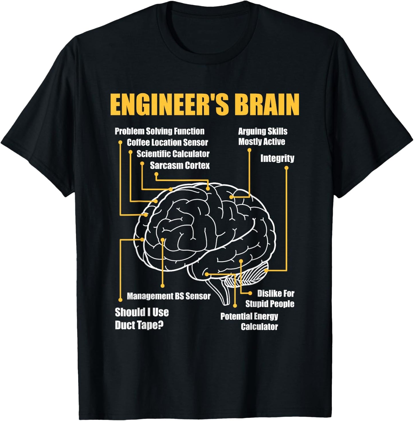 Engineer's Brain - Funny Sarcastic Engineering Gift Short Sleeve T-Shirt - T-Shirt | Black