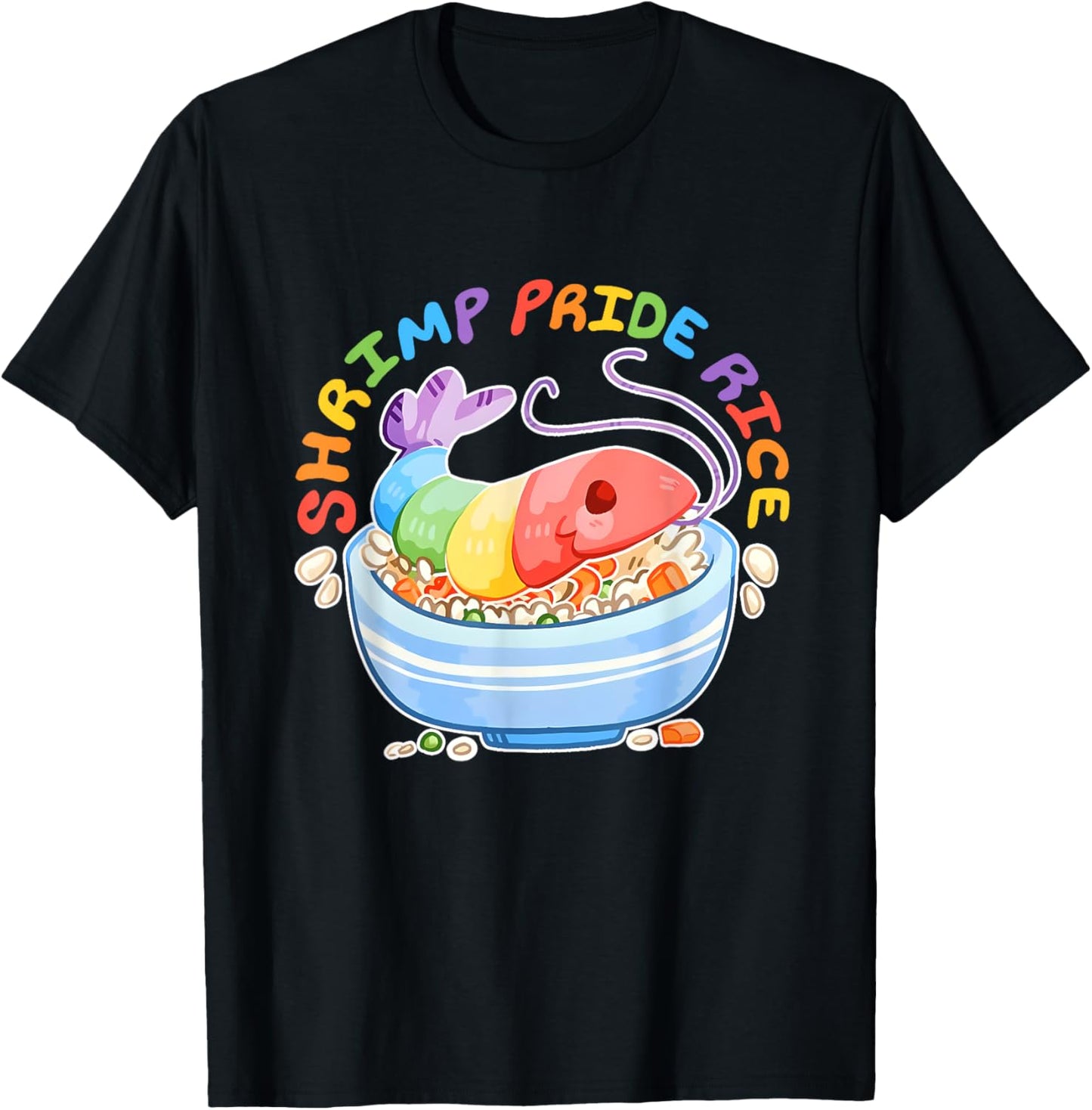Shrimp Pride Rice LGBTQ Pride Flag Month Design T-Shirt - T-Shirt | Black
