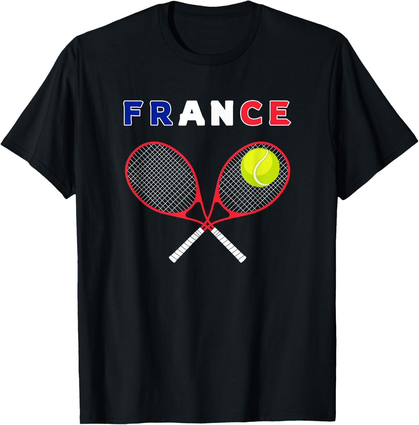 France Flag Tennis Ball Racket - Sports Fans T-Shirt - T-Shirt | Black