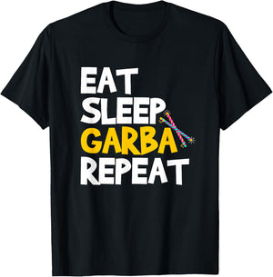 Eat Sleep Garba Repeat Desi Gujarati Navratri T-Shirt - T-Shirt | Black