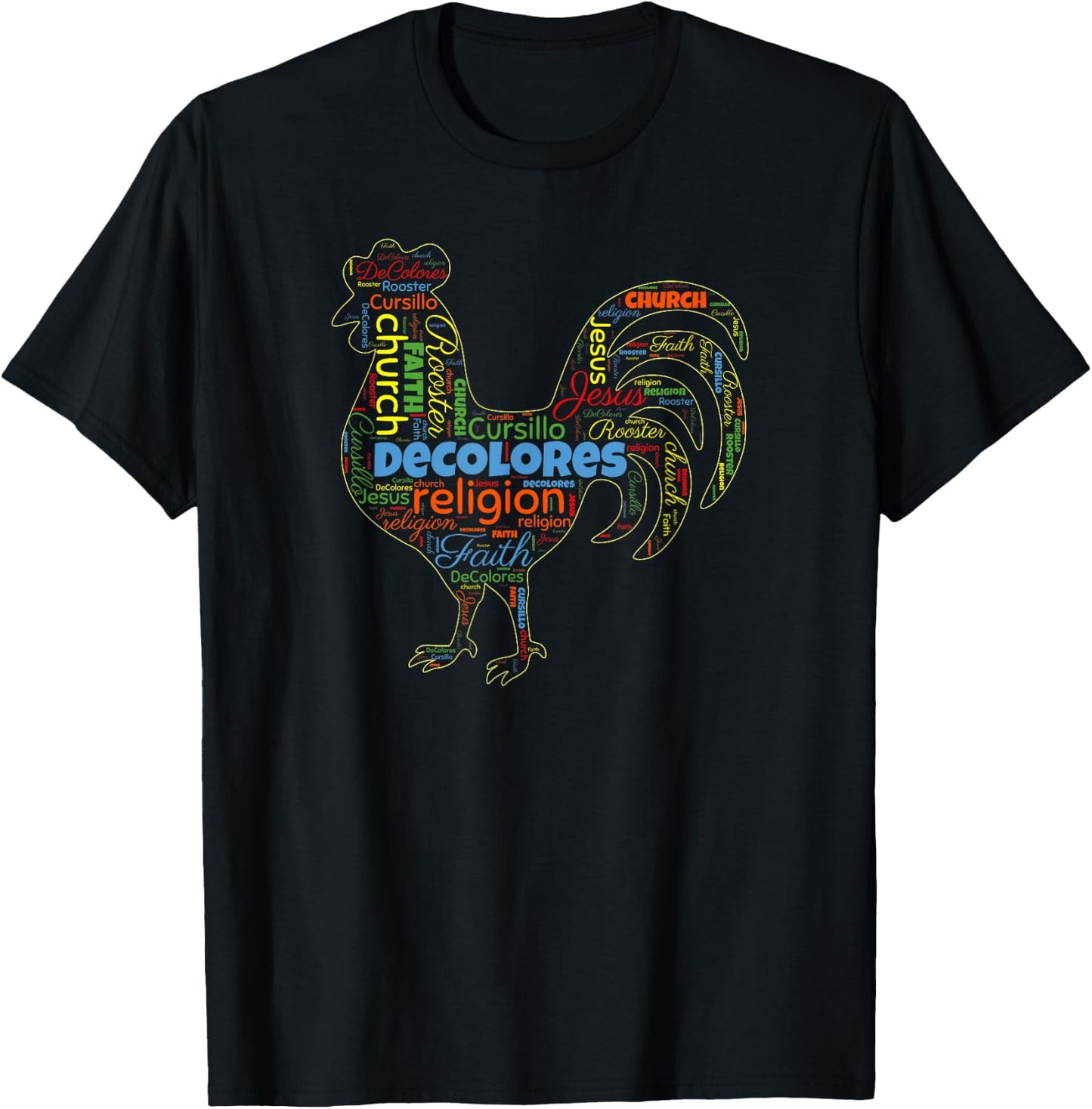 DeColores Cursillo Rooster Word Cloud T-Shirt - T-Shirt | Black