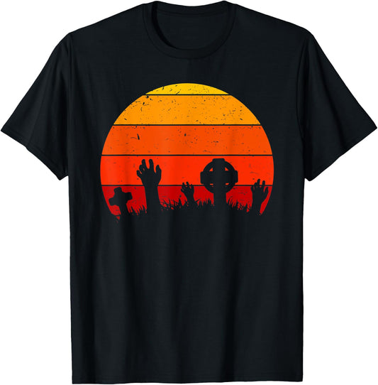Vintage Retro Sunset Halloween Cemetery, Halloween Costume T-Shirt - T-Shirt | Black