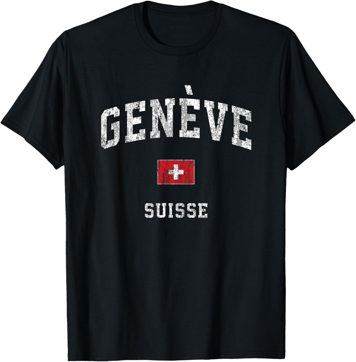 Geneva Suisse Switzerland Vintage Athletic Sports Design T-Shirt - T-Shirt | Black