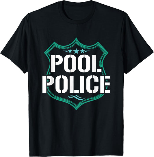 Pool Police Funny Swimming Lifesaver Rescuer Swim Gift T-Shirt - T-Shirt | Black