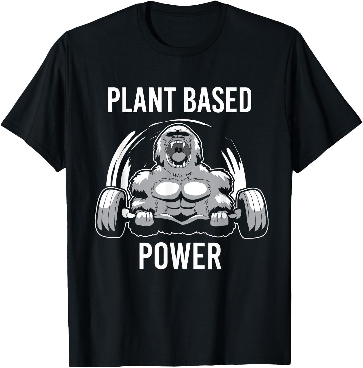 Plant Based Power Vegan Gorilla Gym Fitness & Bodybuilder T-Shirt - T-Shirt | Black