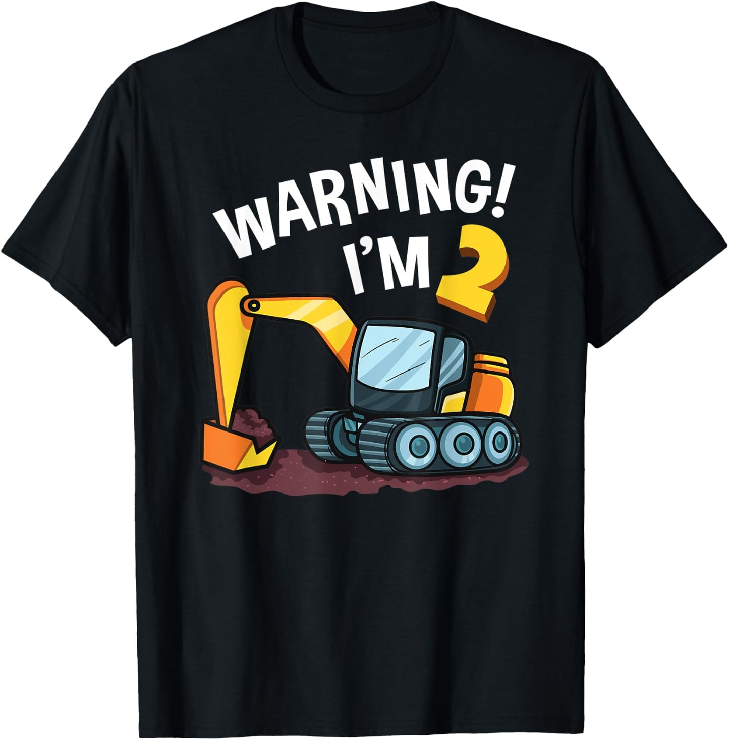 Warning I'm 2 Funny Excavator 2nd Birthday Boy Gift Kids T-Shirt - T-Shirt | Black