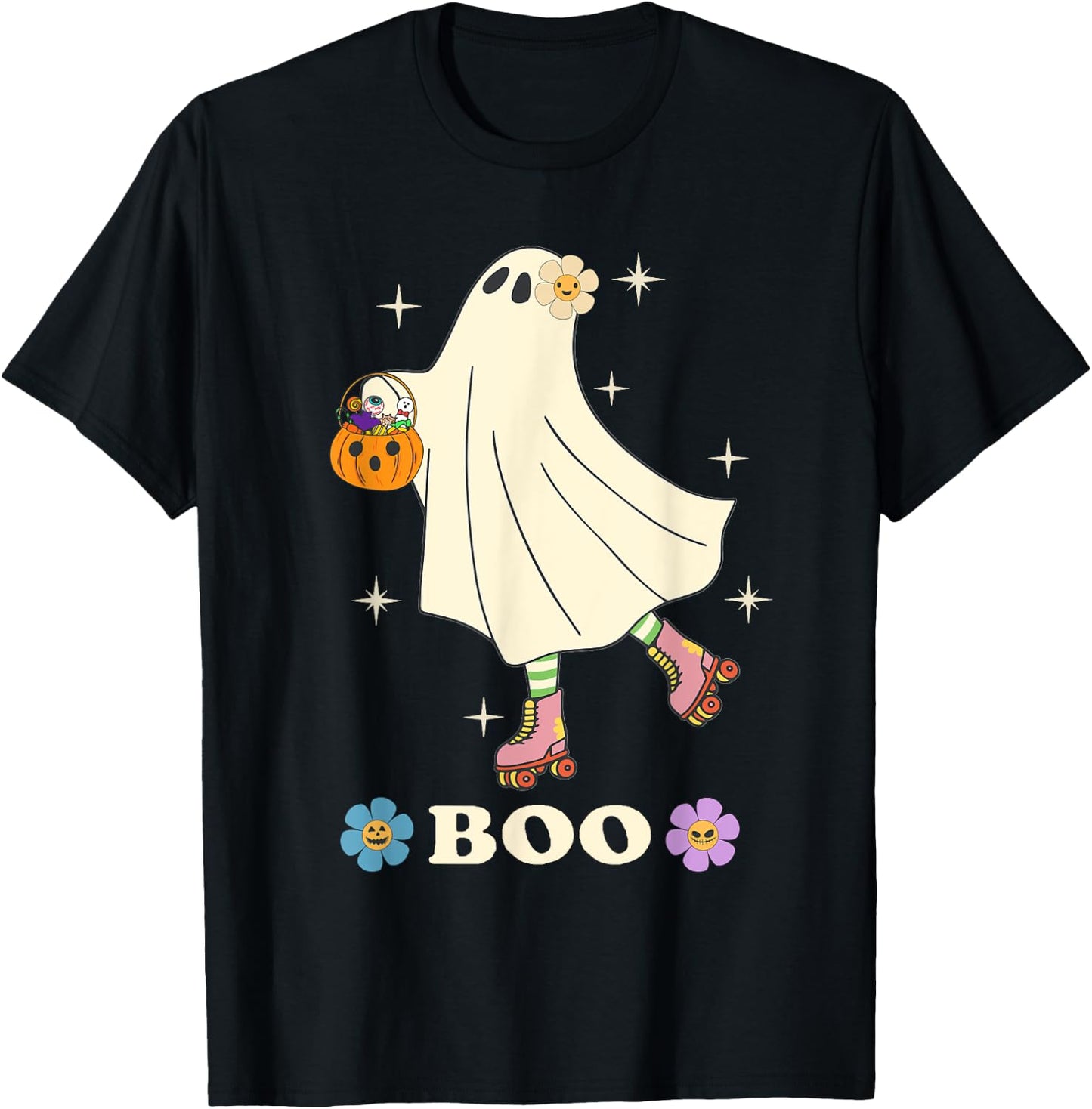 Boo Roller Skating Hippie Ghost Love Roller Skate Halloween T-Shirt - T-Shirt | Black