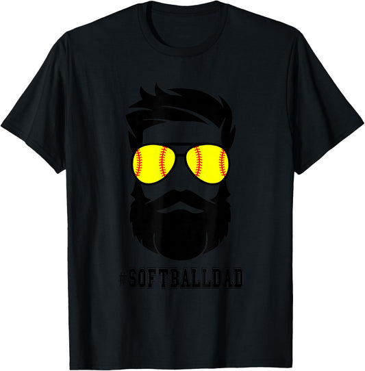 Softball Dad With Beard And Cool Sunglasses T-Shirt - T-Shirt | Black
