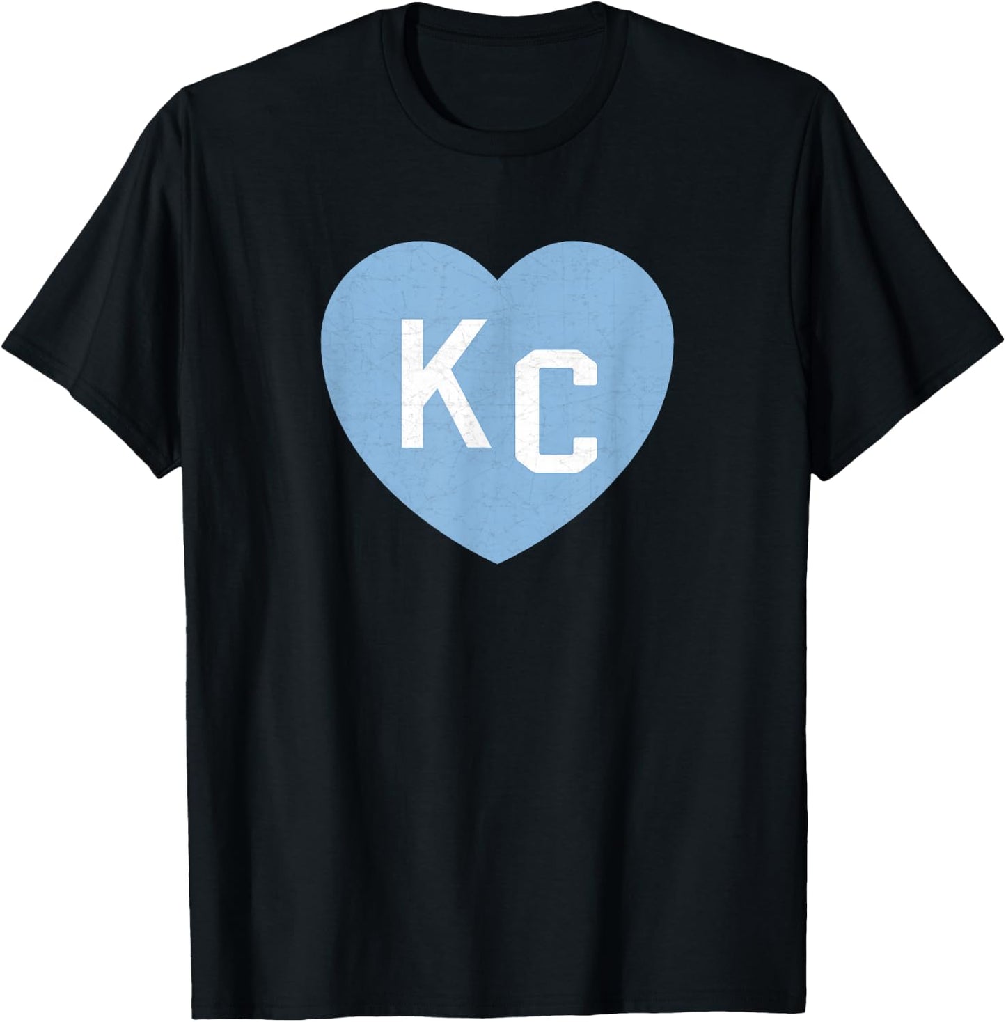 KC Heart 2 Letters KC (Kansas City) KC Love KC Powder Blue T-Shirt - T-Shirt | Black