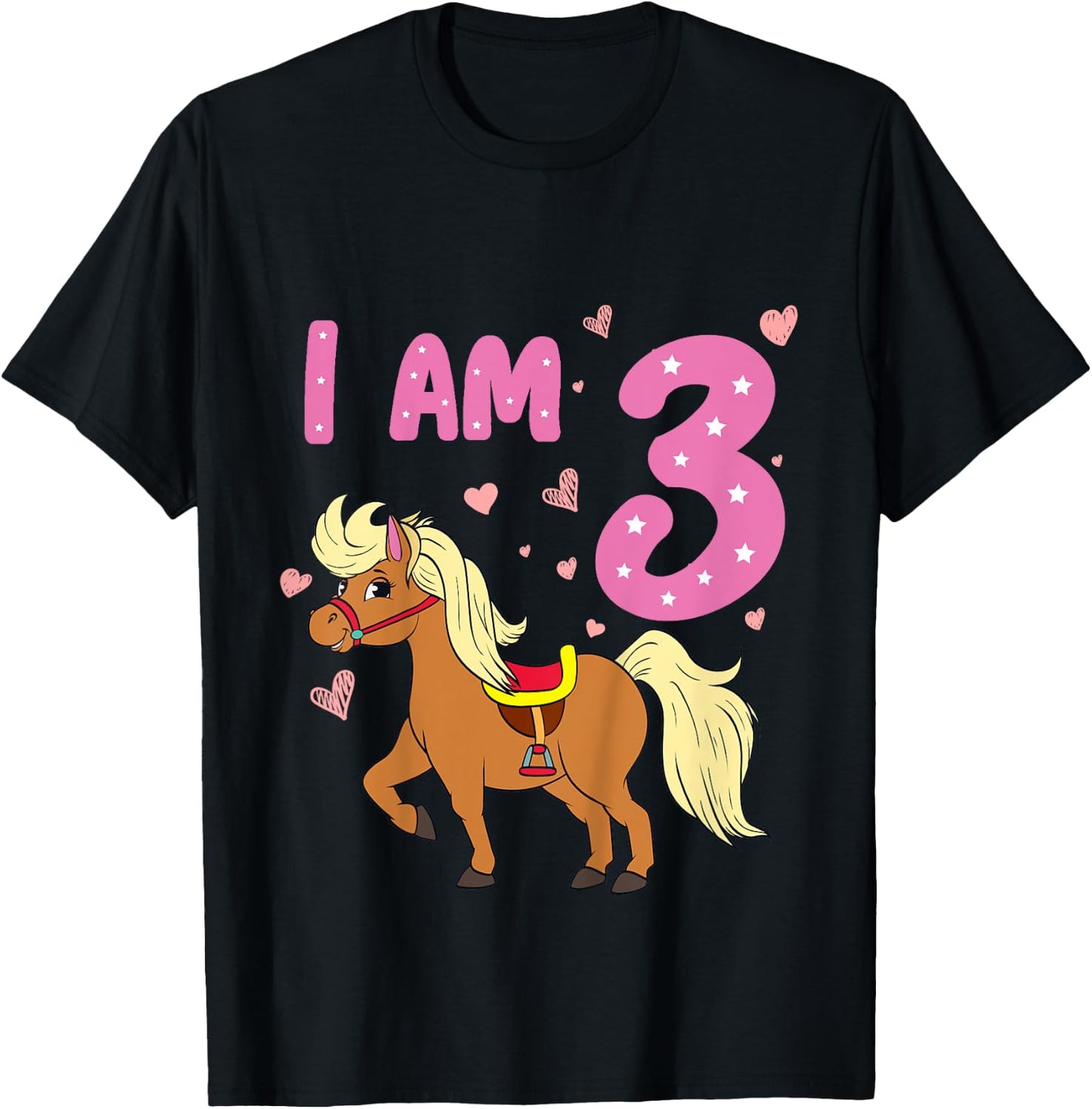Pony Girl 3rd Birthday Horse 3 Years Old Girls Pony Birthday T-Shirt - T-Shirt | Black
