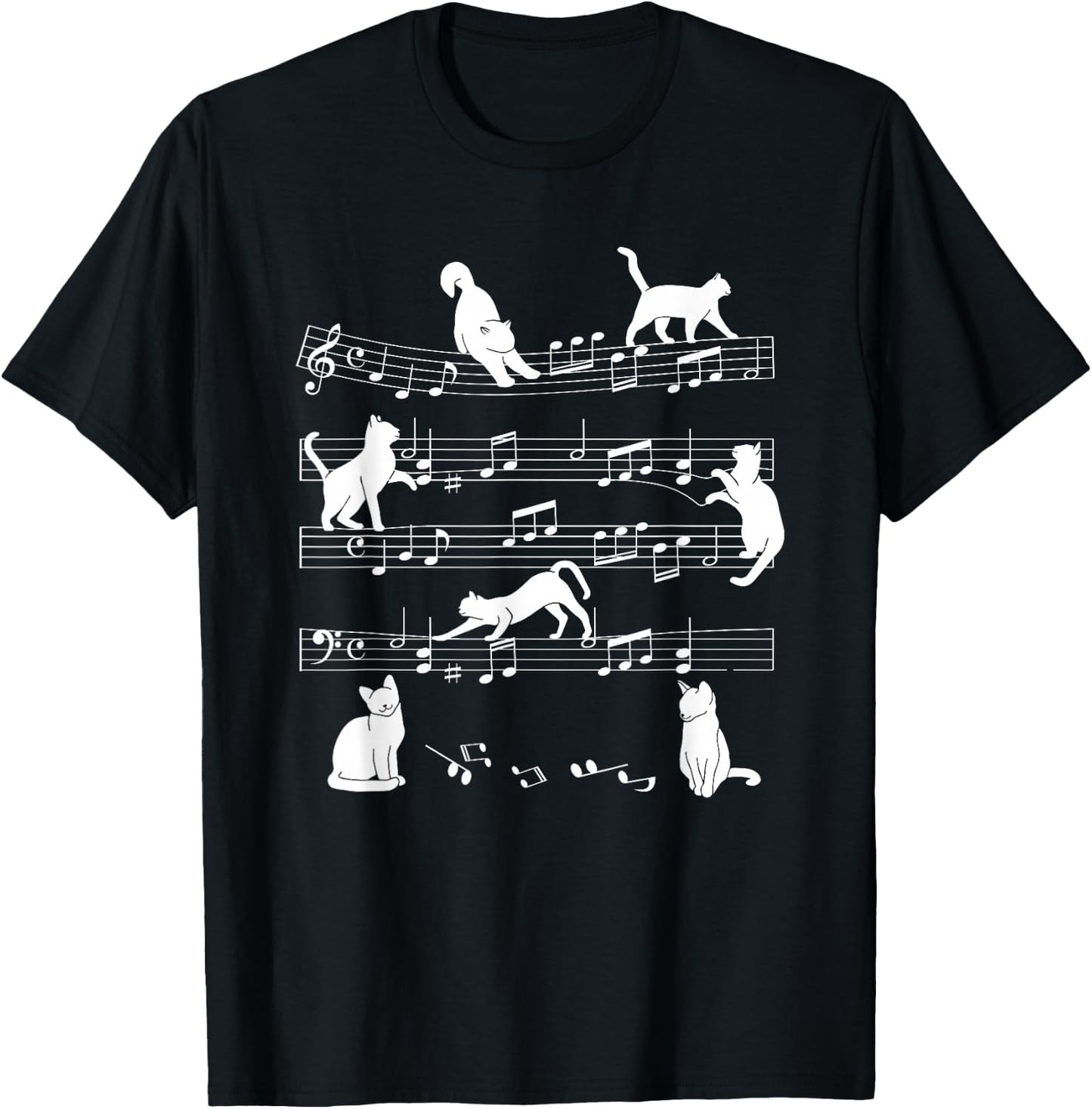 Cute Cat Kitty Playing Music Note Clef Musician Art T-Shirt - T-Shirt | Black