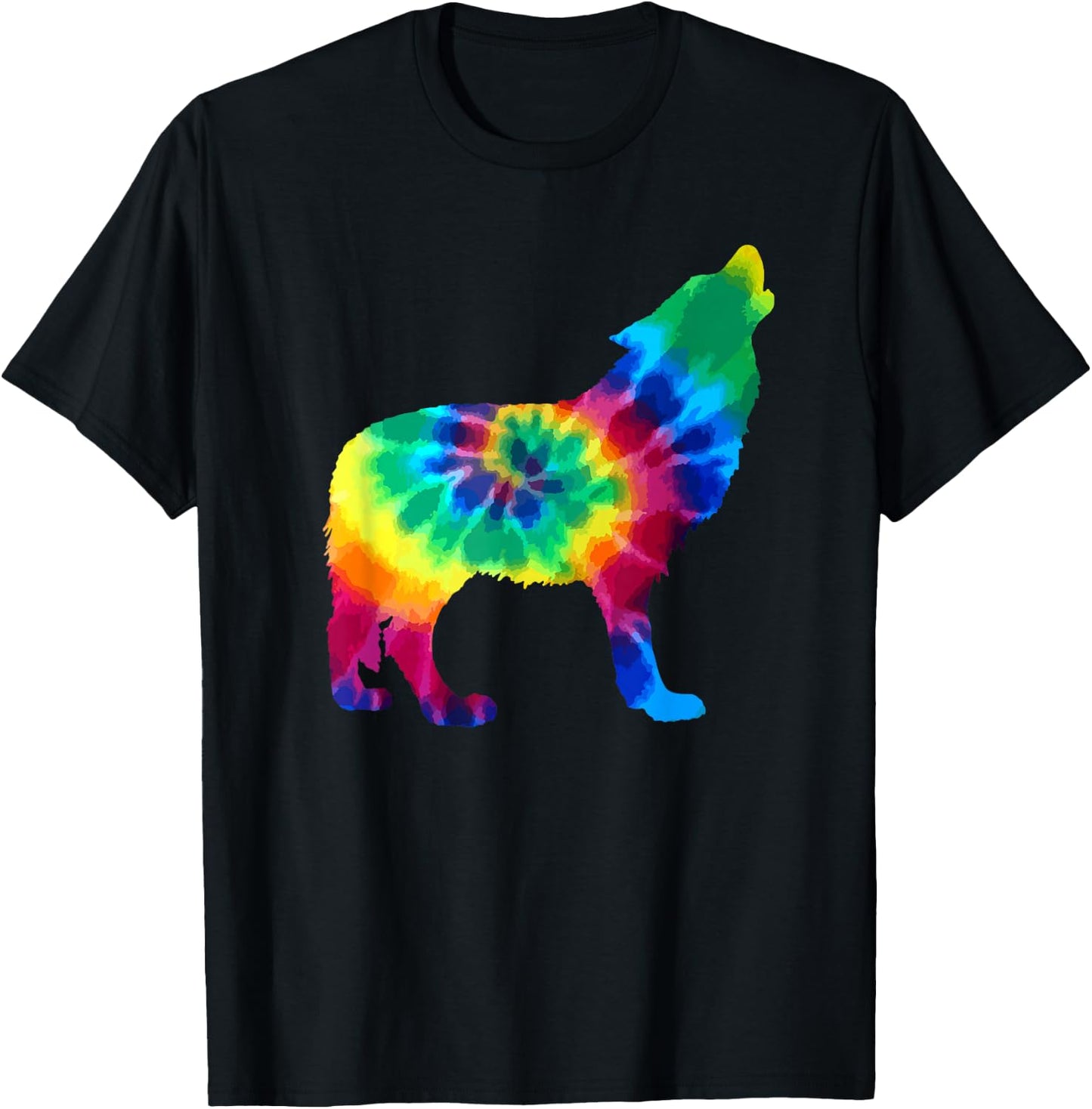 Wolf Tie Dye Vintage Hippie Dog T-Shirt - T-Shirt | Black