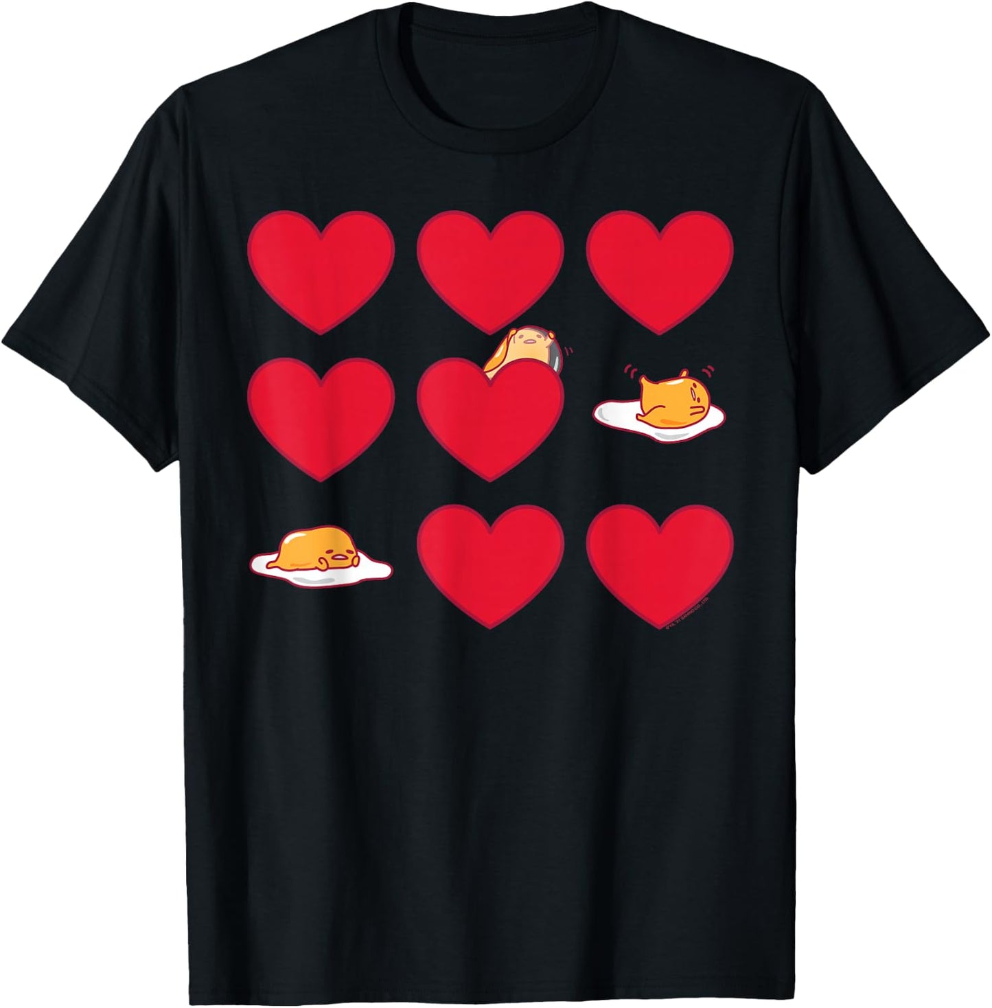 Gudetama Hearts & Eggs Valentine's T-Shirt - T-Shirt | Black