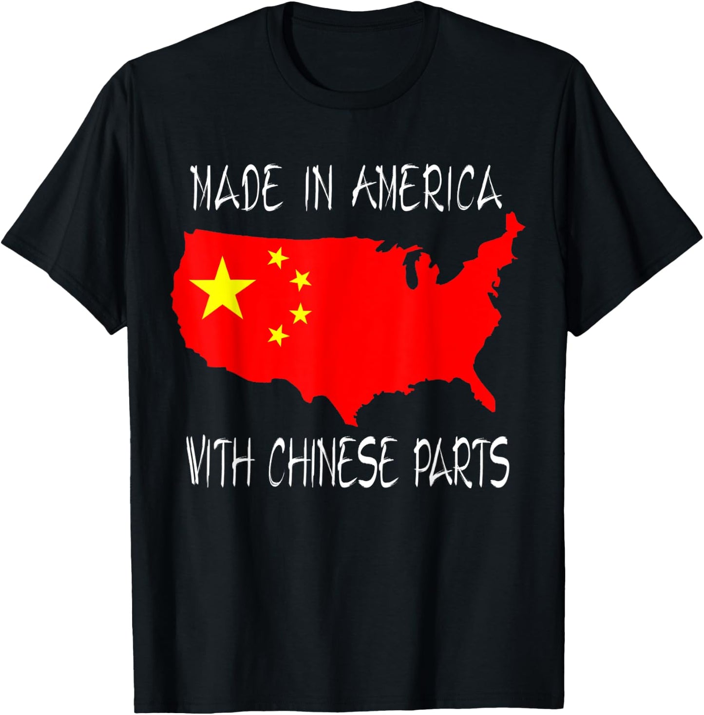 Made In America With Chinese Parts Flag Funny T-Shirt - T-Shirt | Black