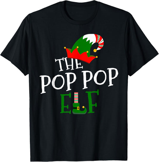 The Pop Pop Elf Family Matching Group Gift Christmas Costume T-Shirt - T-Shirt | Black