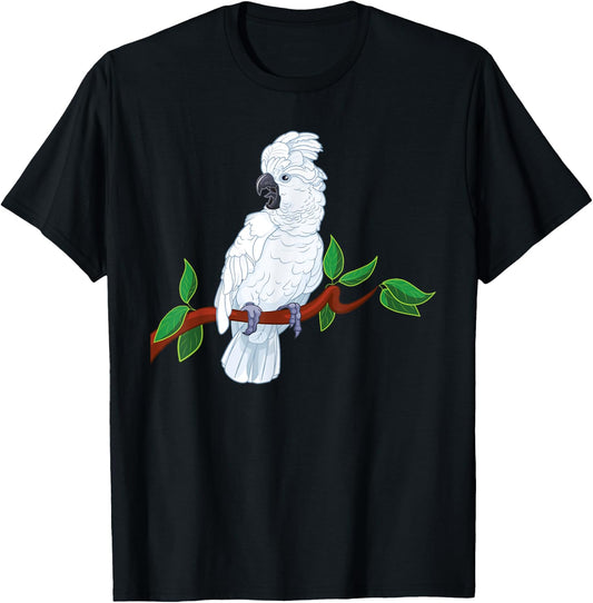 Umbrella Cockatoo on a Branch T-Shirt - T-Shirt | Black