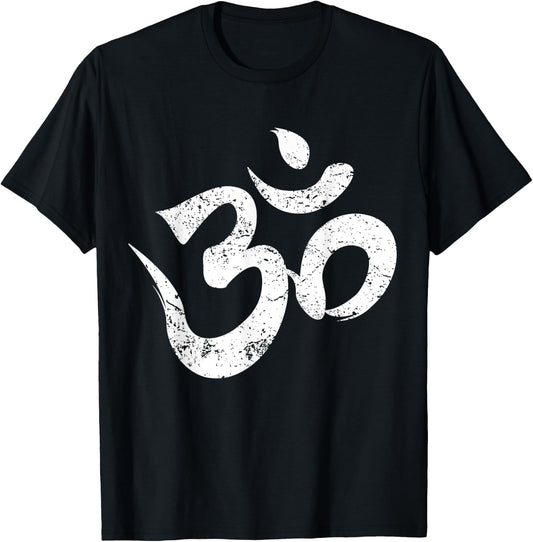 Distressed Om Meditation Spiritual Indian Yoga Symbol Om T-Shirt - T-Shirt | Black
