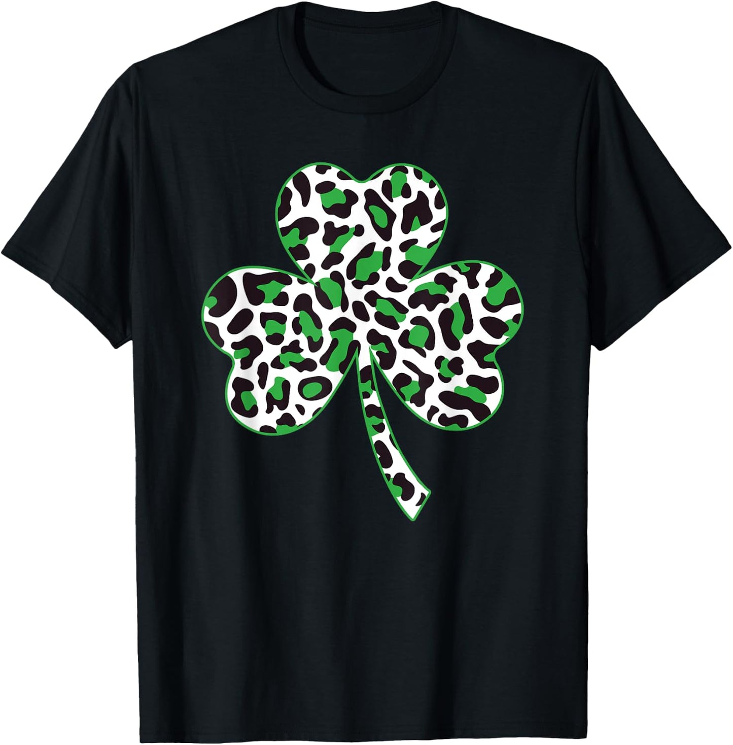 Cute Shamrock Leopard Print St Patricks Day Irish Pattern T-Shirt - T-Shirt | Black