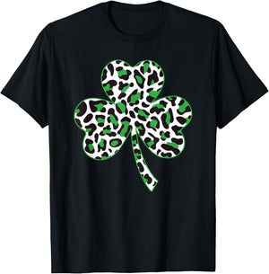 Cute Shamrock Leopard Print St Patricks Day Irish Pattern T-Shirt - T-Shirt | Black