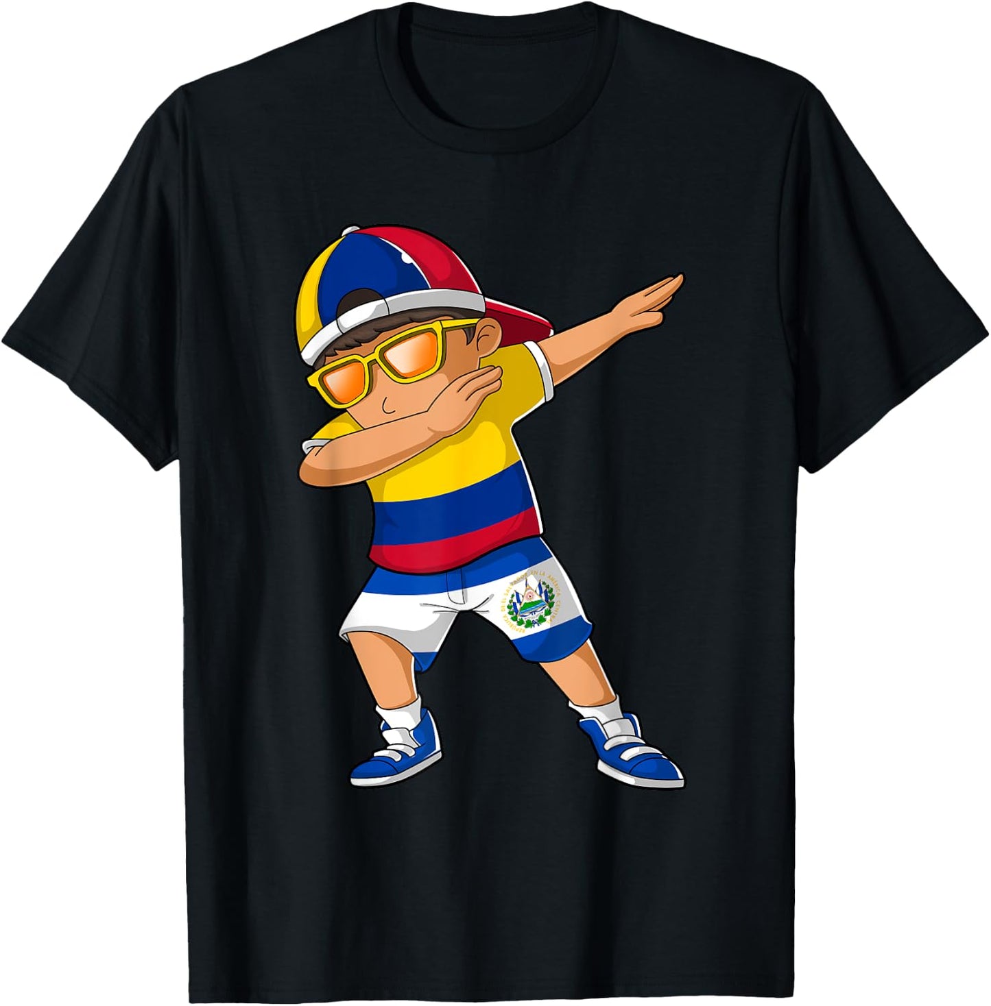 Half Colombian Half Salvadoran Boy Colombia El Salvador Flag T-Shirt - T-Shirt | Black