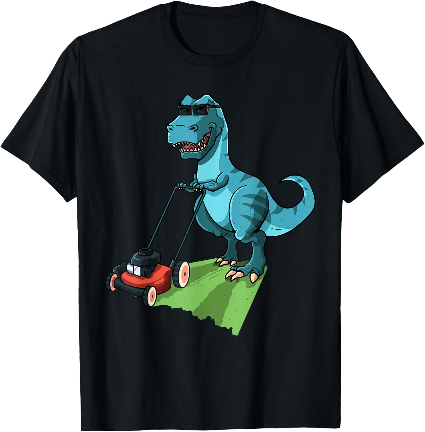 Funny Lawn Mower T-Rex Tractor Mowing Gift Kids Toddler T-Shirt - T-Shirt | Black