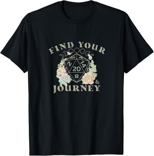 Dungeons & Dragons D20 Find Your Journey Retro Floral Frame T-Shirt - T-Shirt | Black
