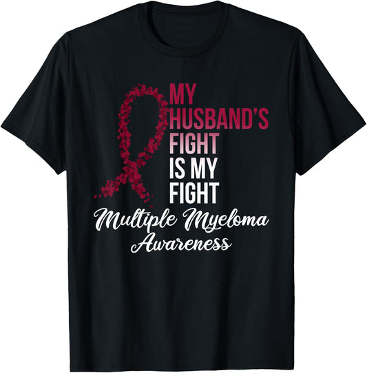 I Wear Burgundy For My Husband Multiple Myeloma Awareness T-Shirt - T-Shirt | Black