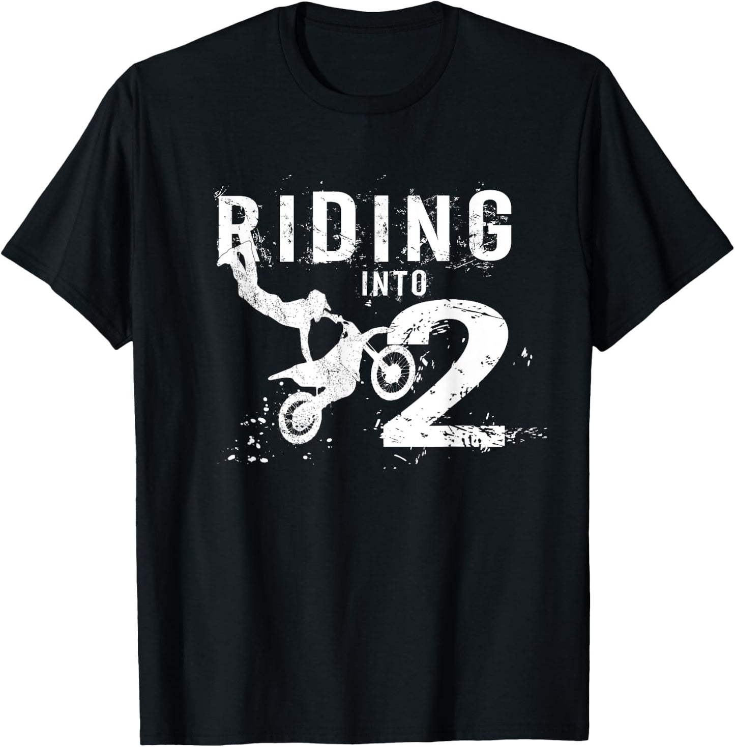Riding Into 2 Years Old 2nd Birthday Boy Dirt Bike Party T-Shirt - T-Shirt | Black