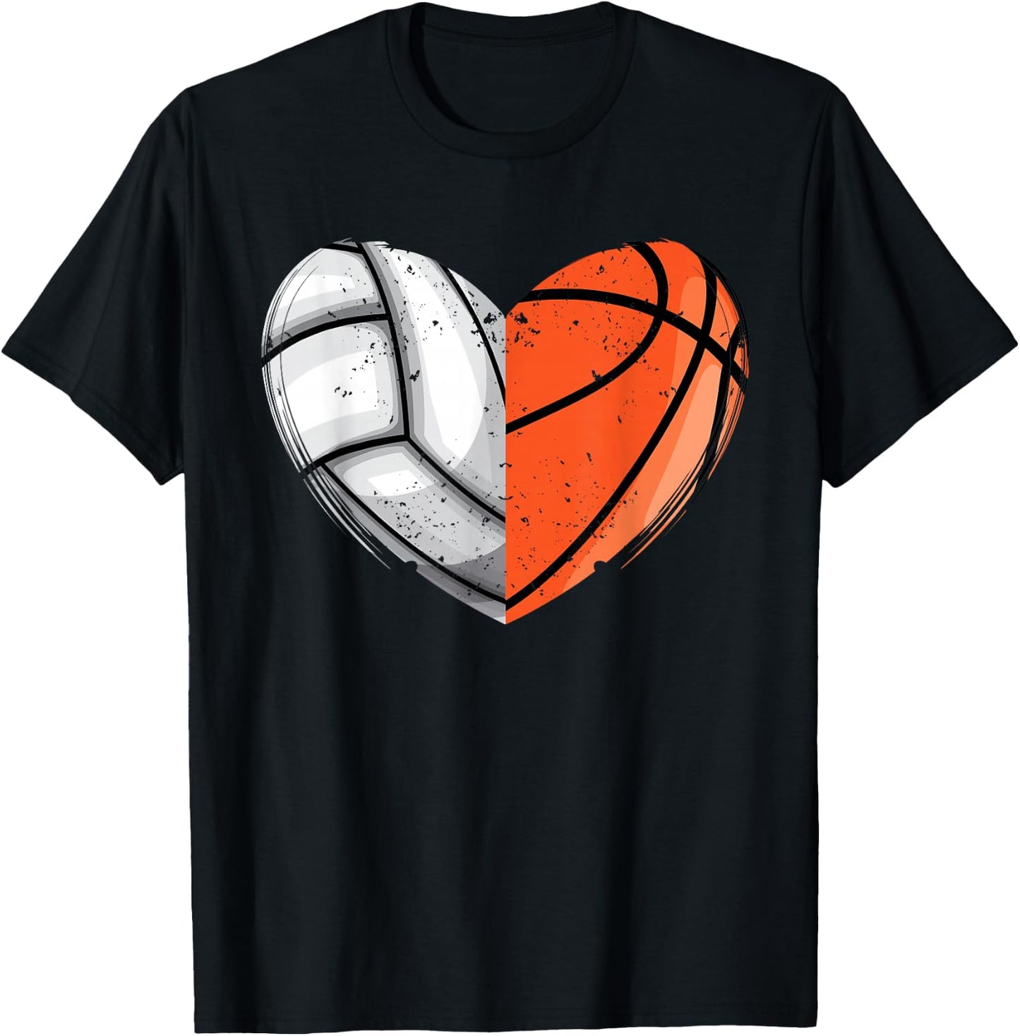 Love Basketball and Volleyball Heart Basketball Lover Sports T-Shirt - T-Shirt | Black