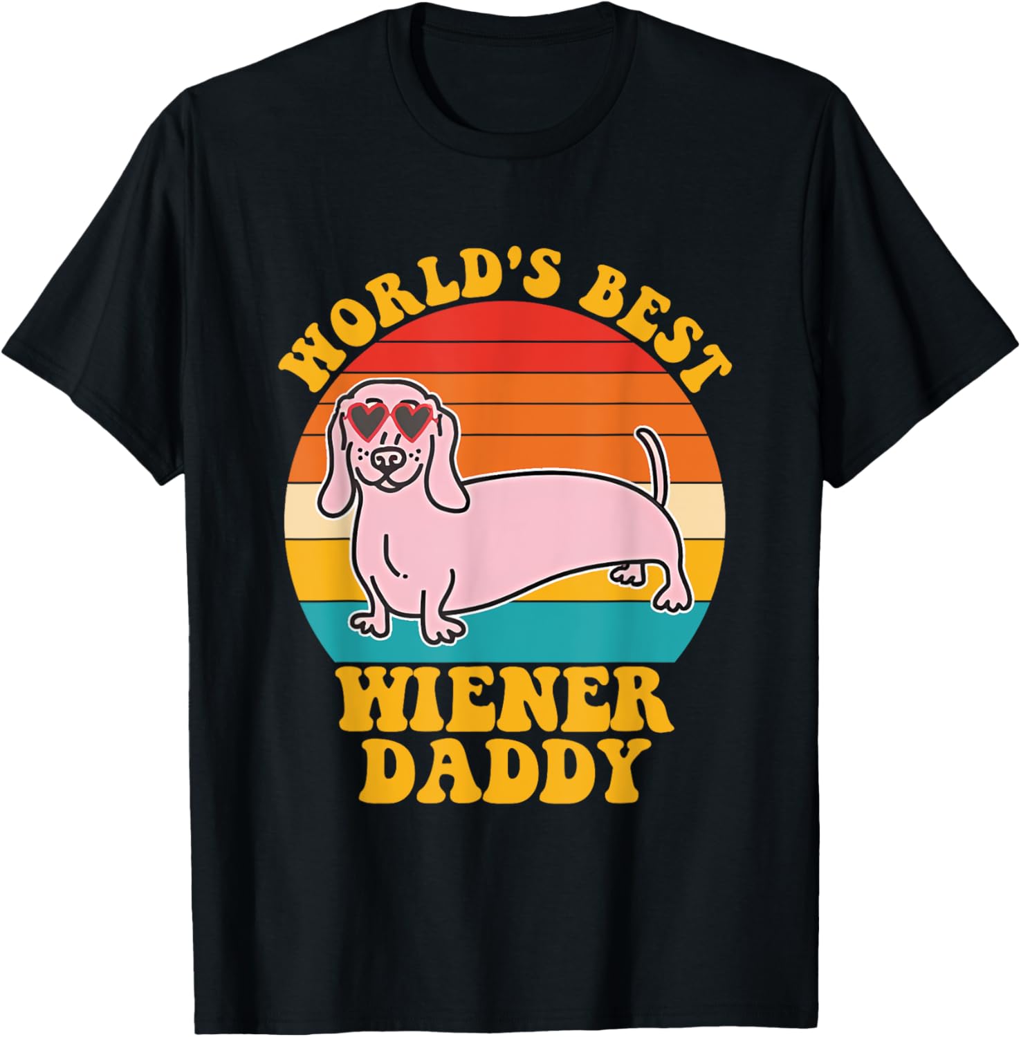 World's Best Wiener Daddy Funny Dog Lover Quote -Adults Black Small U-Neck Short Sleeve T-Shirt - T-Shirt | Black