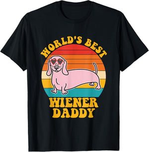 World's Best Wiener Daddy Funny Dog Lover Quote -Adults Black Small U-Neck Short Sleeve T-Shirt - T-Shirt | Black