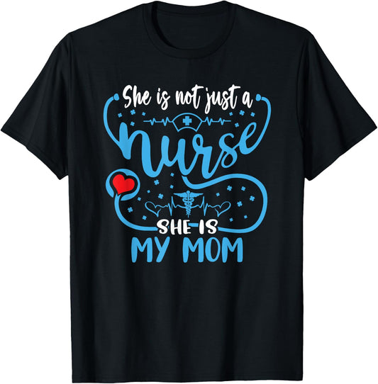 My Mom Is A Nurse Proud Nurse's Son Daughter RN LPN Family T-Shirt - T-Shirt | Black