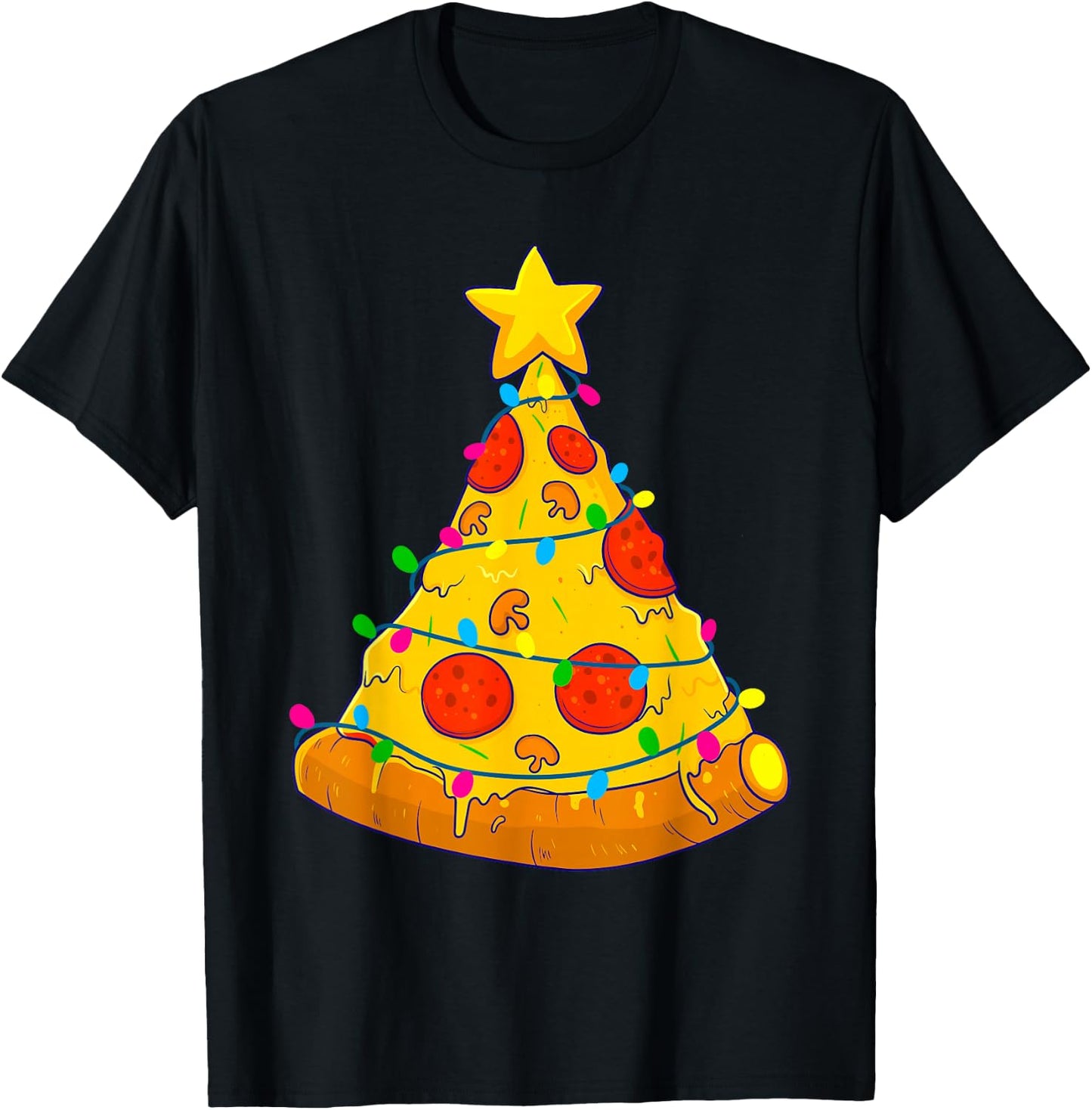 Pizza Christmas Tree Lights Xmas Gamer Gifts Men Kids Boys T-Shirt - T-Shirt | Black