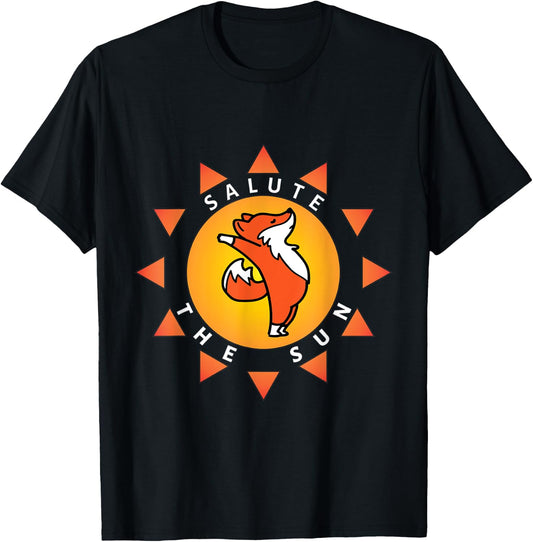 Cute Salute The Sun Yoga Fox Sunray T-Shirt - T-Shirt | Black