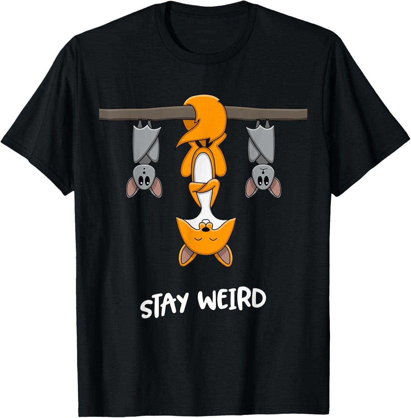 Stay Weird Quote Funny Fox Bats Animal Lovers Emo E-Girl T-Shirt - T-Shirt | Black