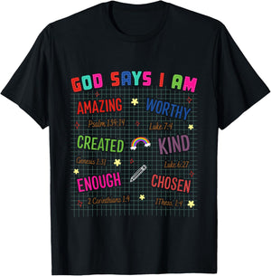 Kids Christian Lovers God Says I Am Faith Kids God Says I Am T-Shirt - T-Shirt | Black