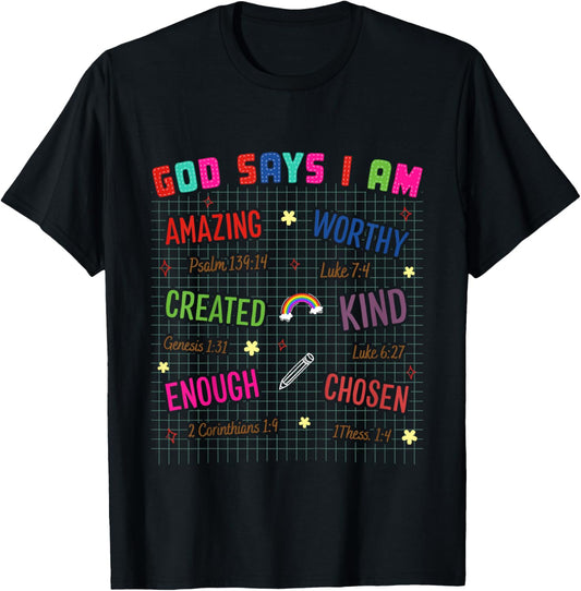 Kids Christian Lovers God Says I Am Faith Kids God Says I Am T-Shirt - T-Shirt | Black