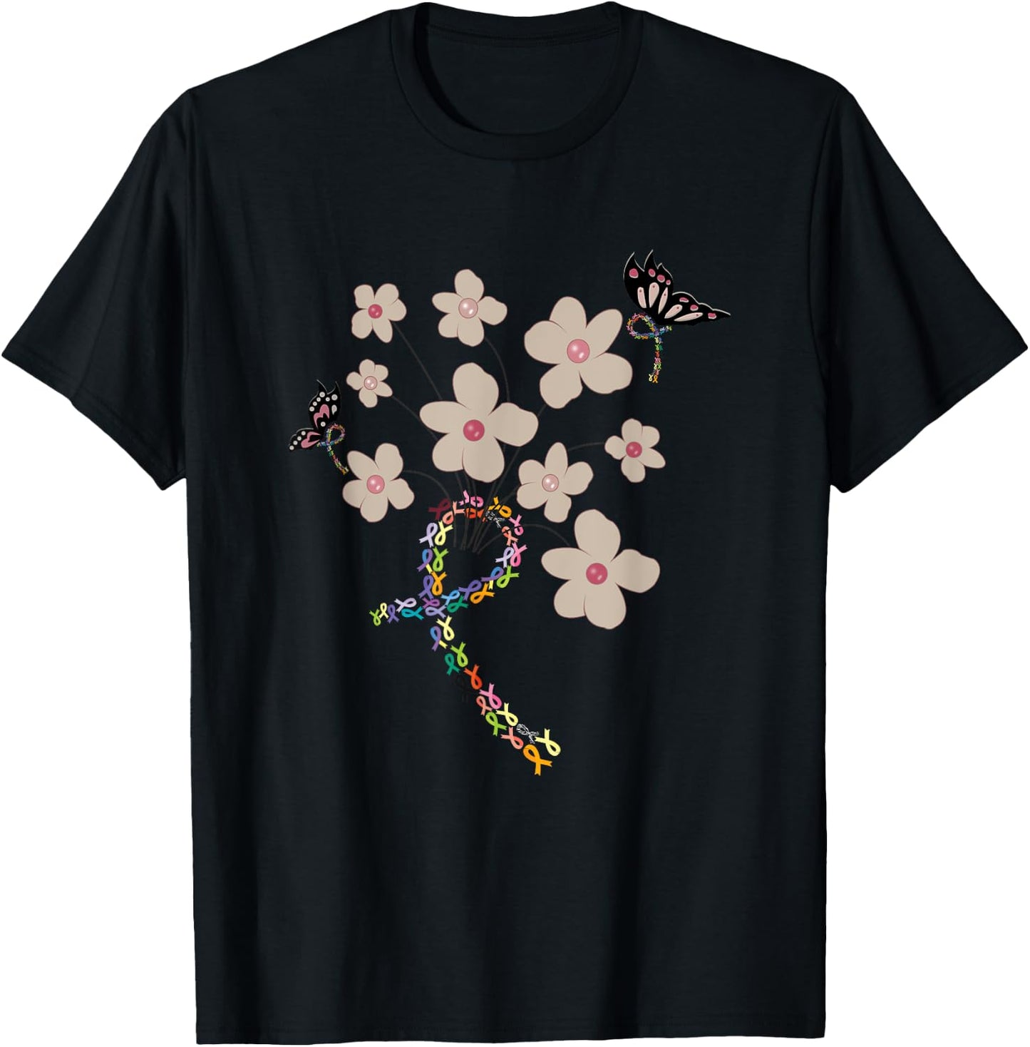 All Cancer Matters Awareness All Ribbons Butterfly T-Shirt - T-Shirt | Black