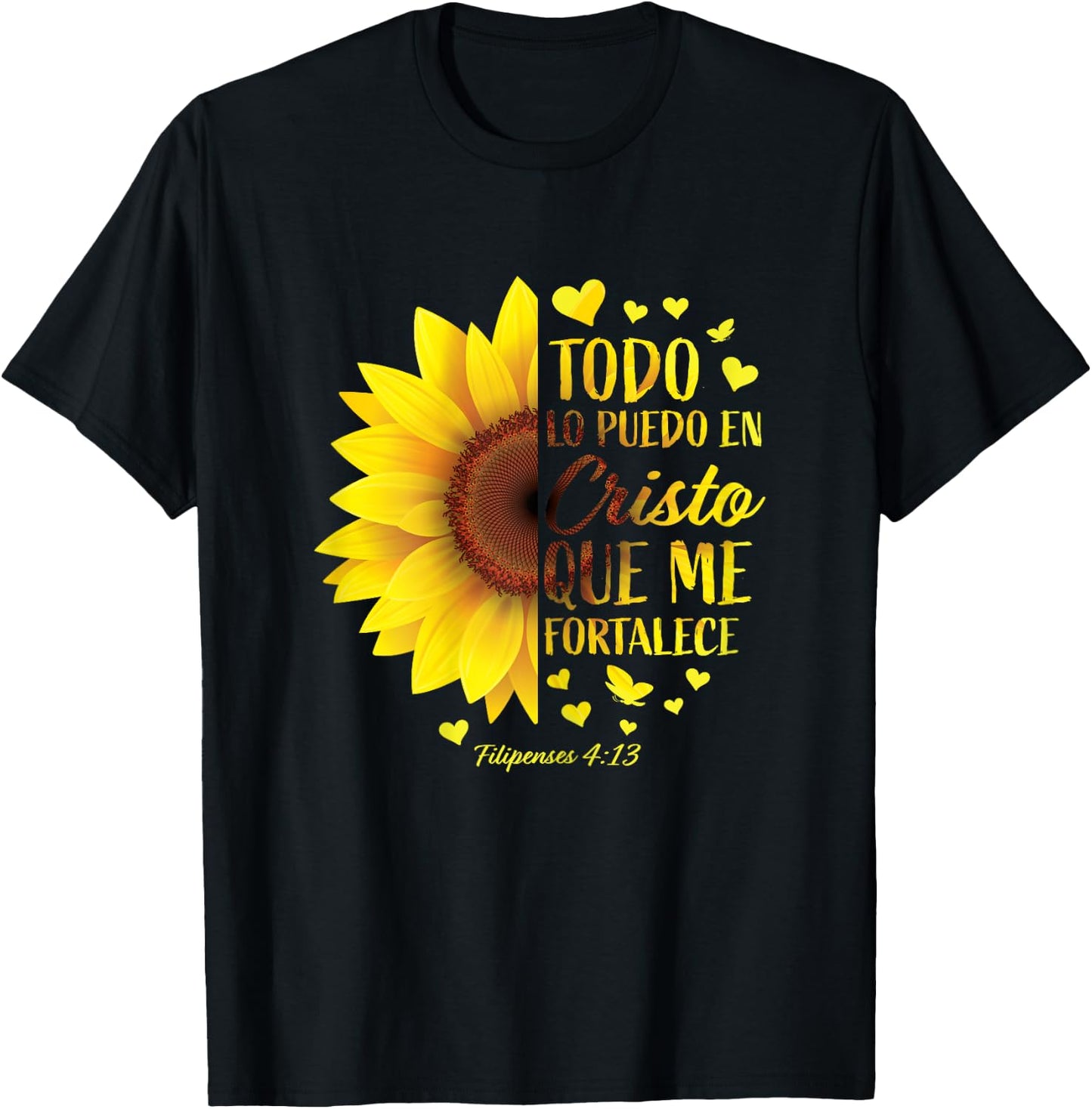 Christian Gift Spanish Women Religious Bible Verse Sunflower T-Shirt - T-Shirt | Black