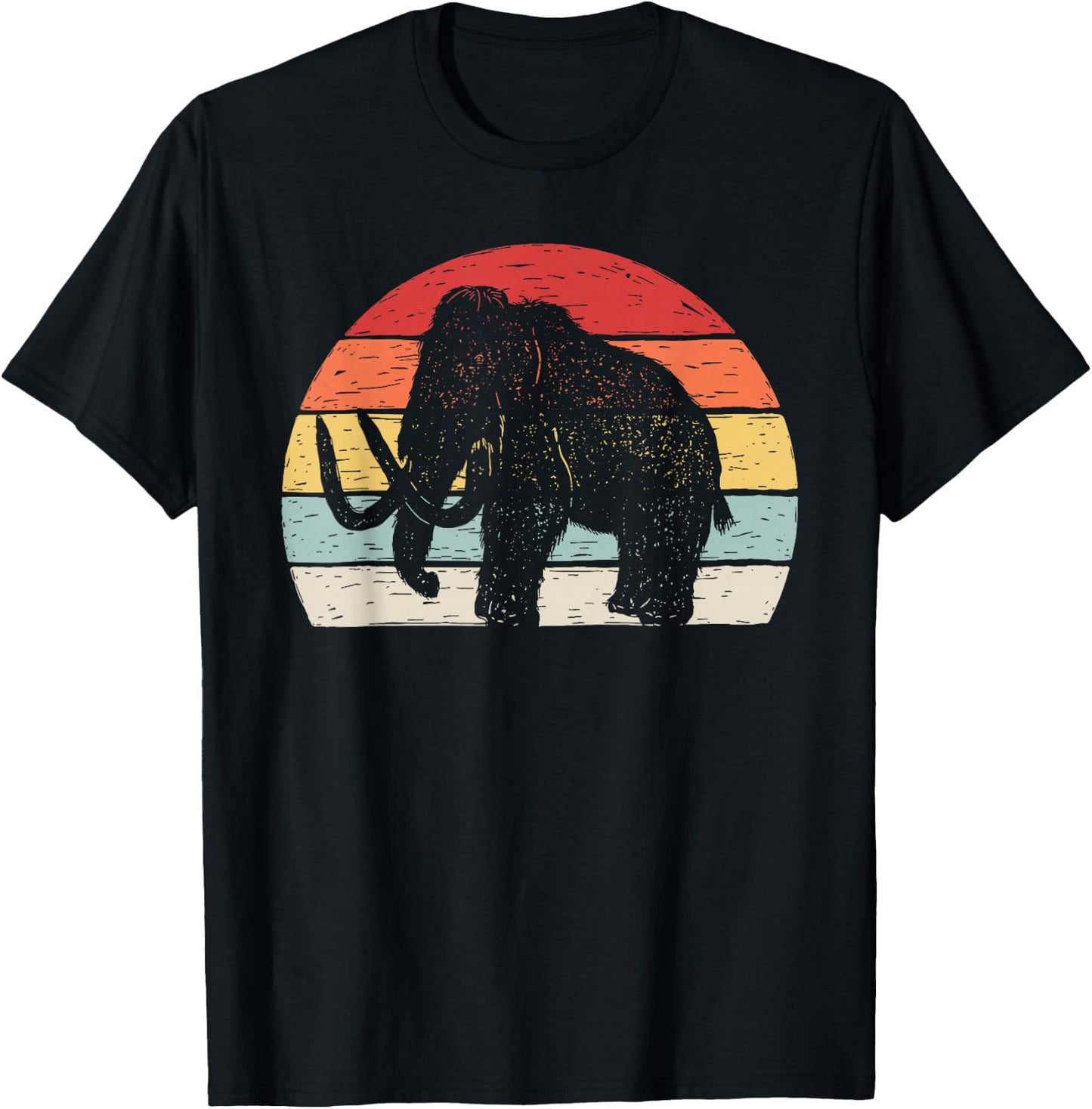Catch Some Rays Vintage Retro Woolly Mammoth - Black, -Adults, Small, Short Sleeve, , Modern Vintage, Animal-print T-Shirt - T-Shirt | Black