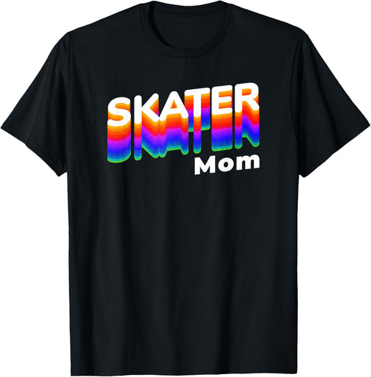Retro Skateboarding Gamer Mom 80s Rainbow Style - Skater Mom T-Shirt - T-Shirt | Black