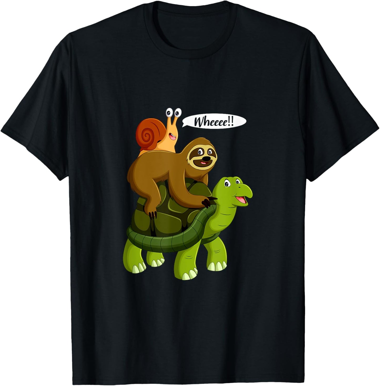 Snail Riding A Turtle Riding A Sloth Whee Funny Sloth T-Shirt - T-Shirt | Black