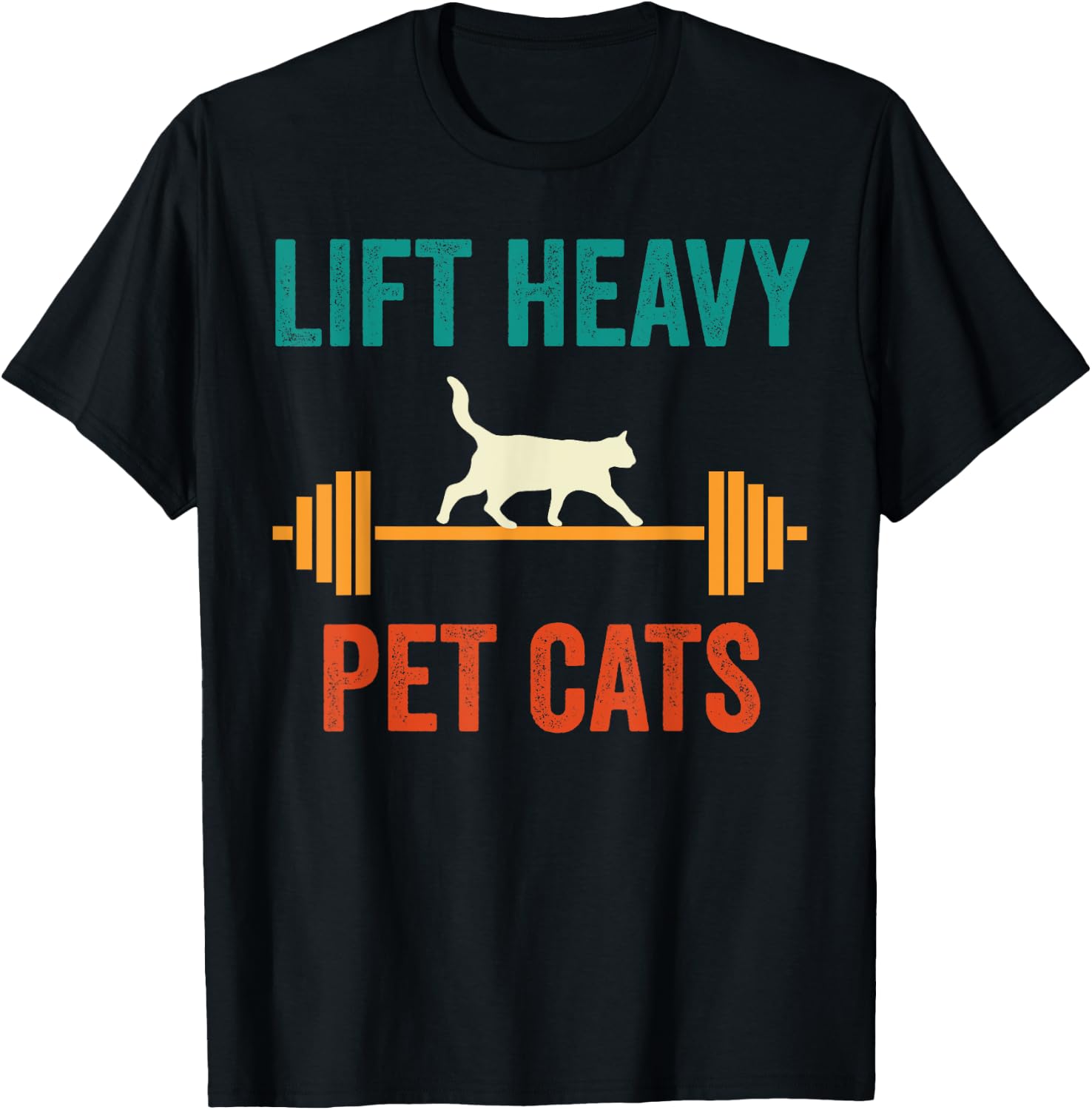 Lift Heavy Pet Cats Funny Gym Workout Weight Lifter Retro T-Shirt - T-Shirt | Black