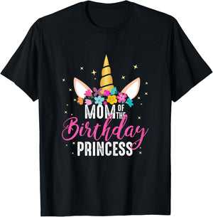 Mom Of The Birthday Princess Mother Gifts Unicorn Birthday T-Shirt - T-Shirt | Black