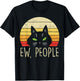 Ew People Cat Sunset Retro Introvert Pet Lover Owner Gift T-Shirt - T-Shirt | Black